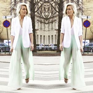 ZARA sheer pleated pants in mint green.